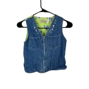 Vintage 90s kids denim zipper vest with floral back size 10 girls